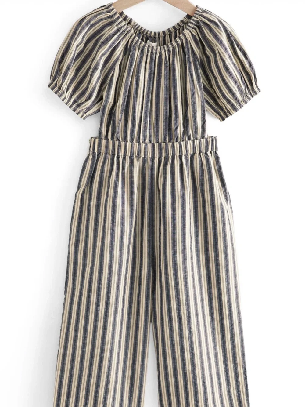next Navy, White & Cream Striped Off-Shoulder Jumpsuit